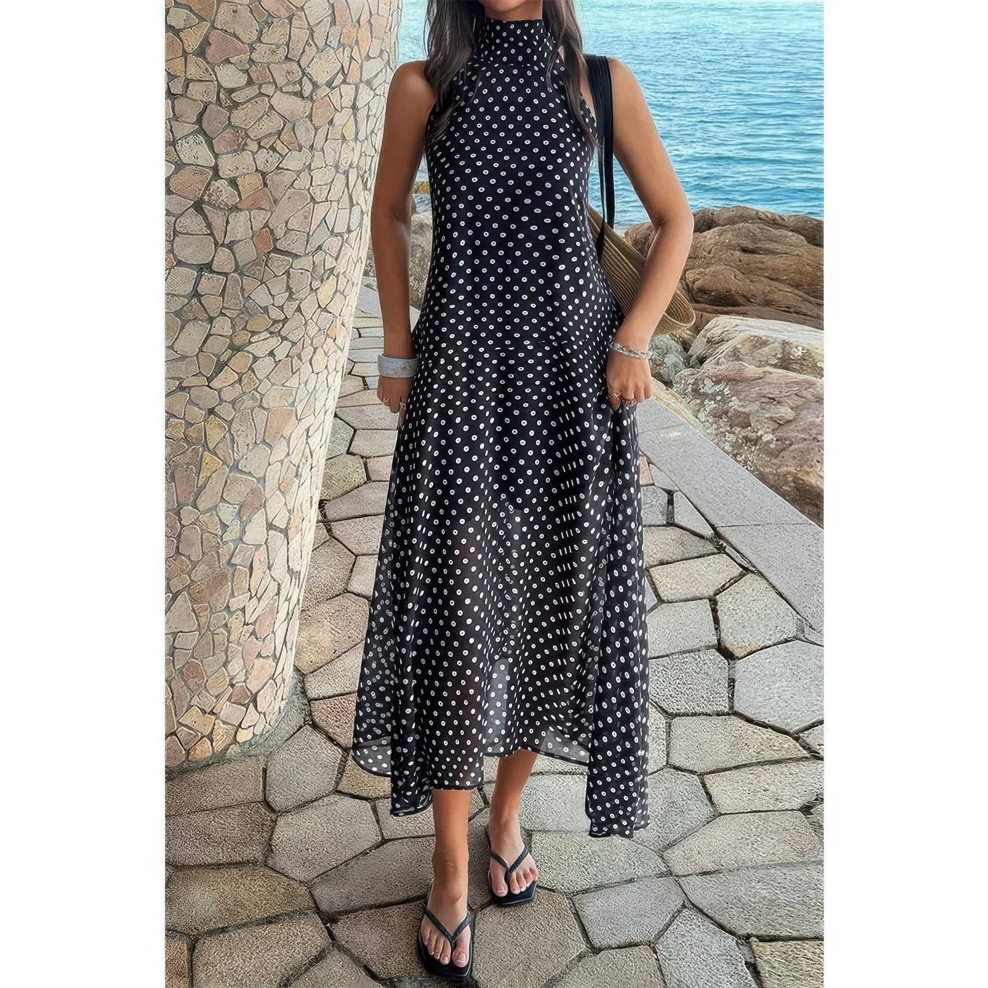 Women's black dress polka dot, lightweight for summer outings