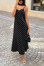 Women's black dress polka dot, silky fabric, perfect for summer outings