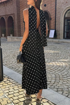 Women's black polka dot dress, stylish for summer outings