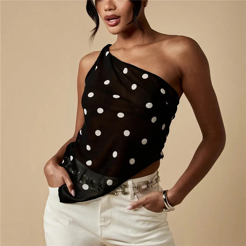 Black sheer dress polka dot top, stylish for casual outings
