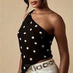Women's black dress polka dot top, lightweight fabric for casual outings