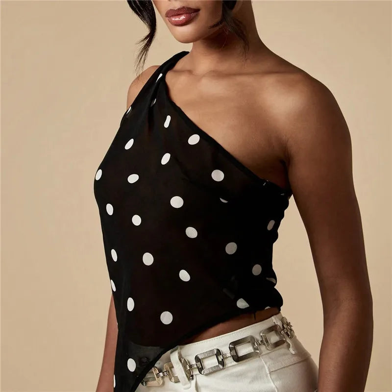 Women's black dress polka dot top, lightweight fabric for casual outings