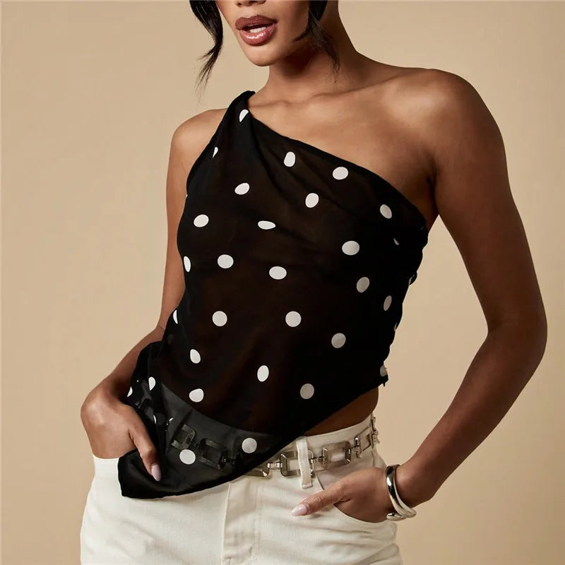 Women's sheer black dress polka dot top for stylish summer outings