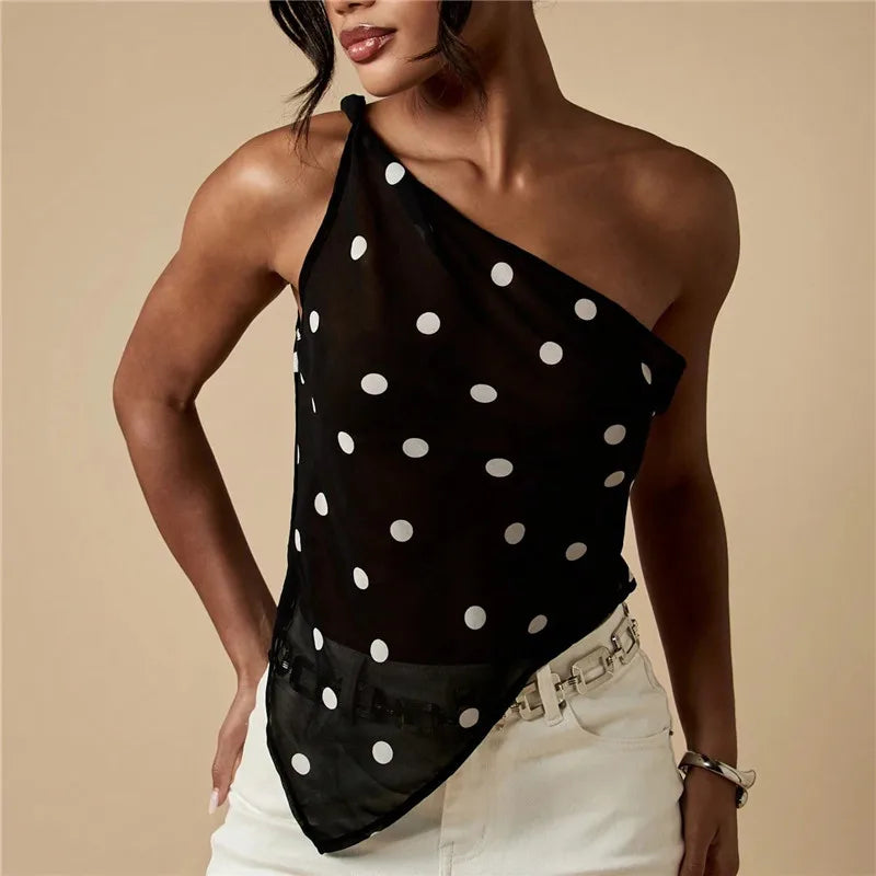 Black polka dot dress for women, lightweight sheer fabric, stylish top