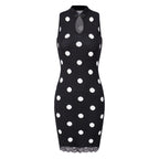 Black sleeveless dress polka dot with lace trim for summer outings