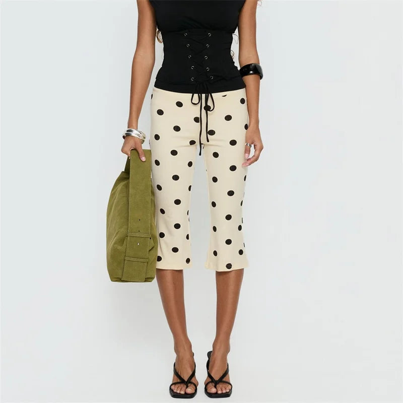 Women's beige dress polka dot cropped pants for casual outings