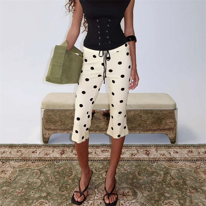 Women's cream dress polka dot pants, stylish for casual outings