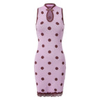 Women's pink dress polka dot, sleeveless, with lace trim for casual outings