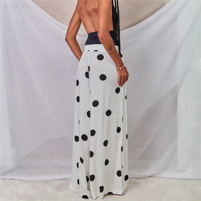 women's white dress polka dot, flowy fabric for summer outings