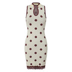 Women's cream dress polka dot with burgundy accents for summer outings