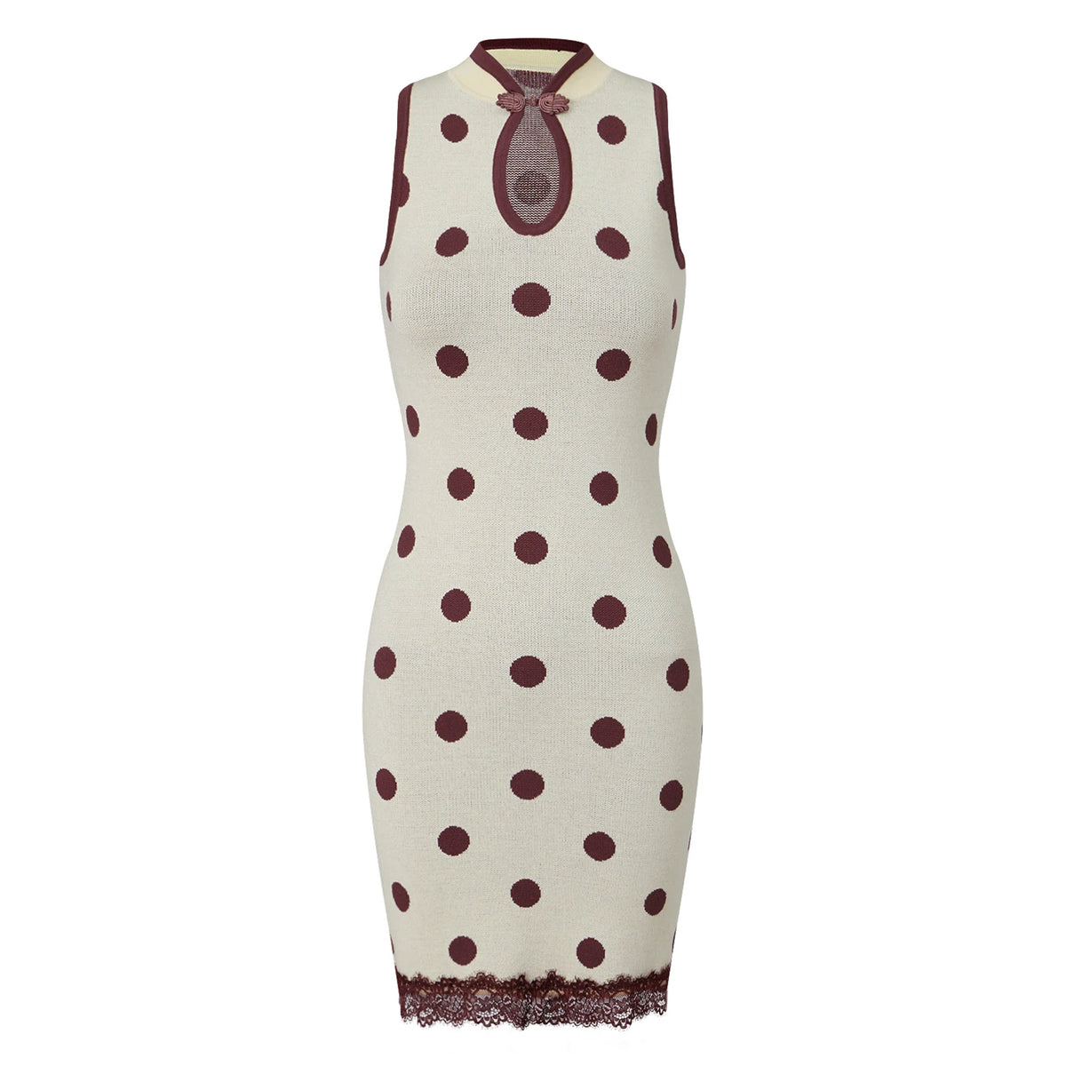 Women's cream dress polka dot with burgundy accents for summer outings