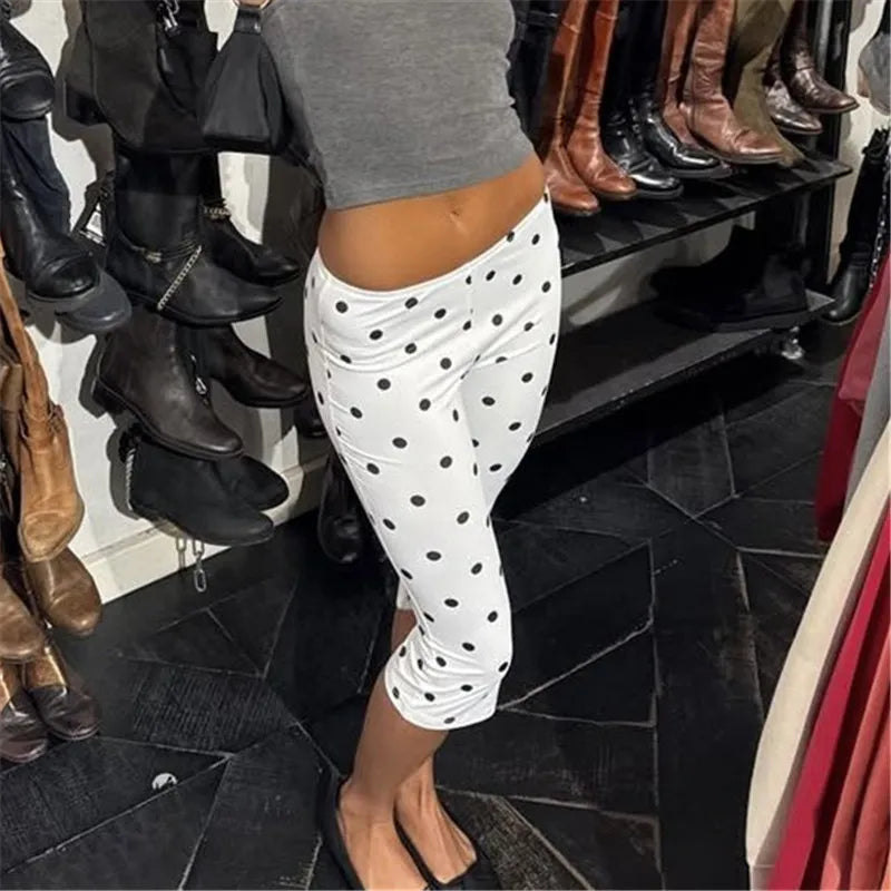Women's white dress polka dot pants for casual outings