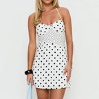 Women's white and black dress polka dot for summer outings