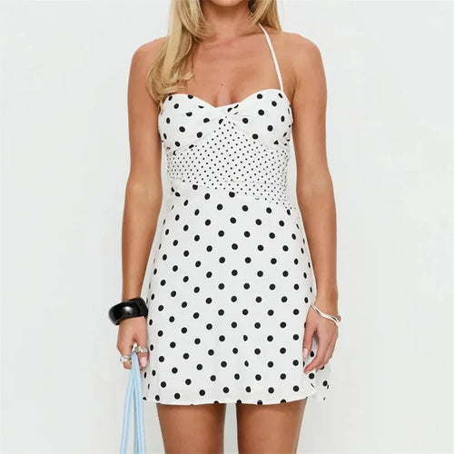 Women's white and black dress polka dot for casual summer outings