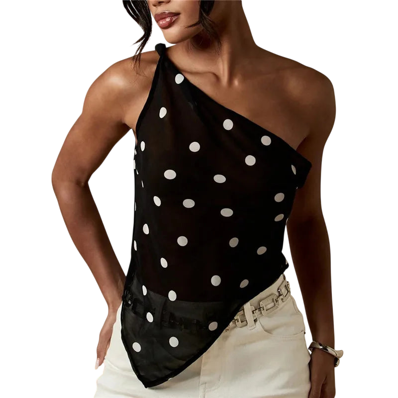 Women's Polka Dot One-Shoulder Top for Travel
