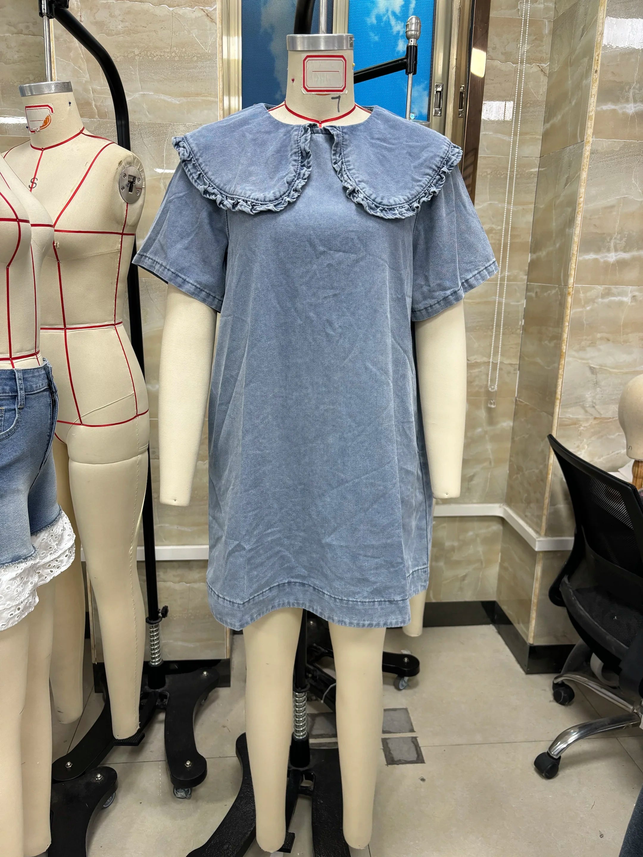 Women's blue dress with denim, perfect for casual outings