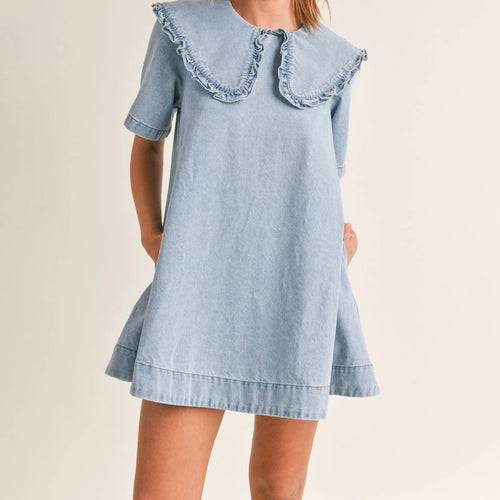 Women's light blue dress with denim, perfect for casual outings