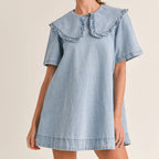 Women's light blue dress with denim, perfect for casual outings