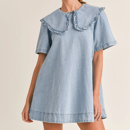 Women's light blue dress with denim, perfect for casual outings