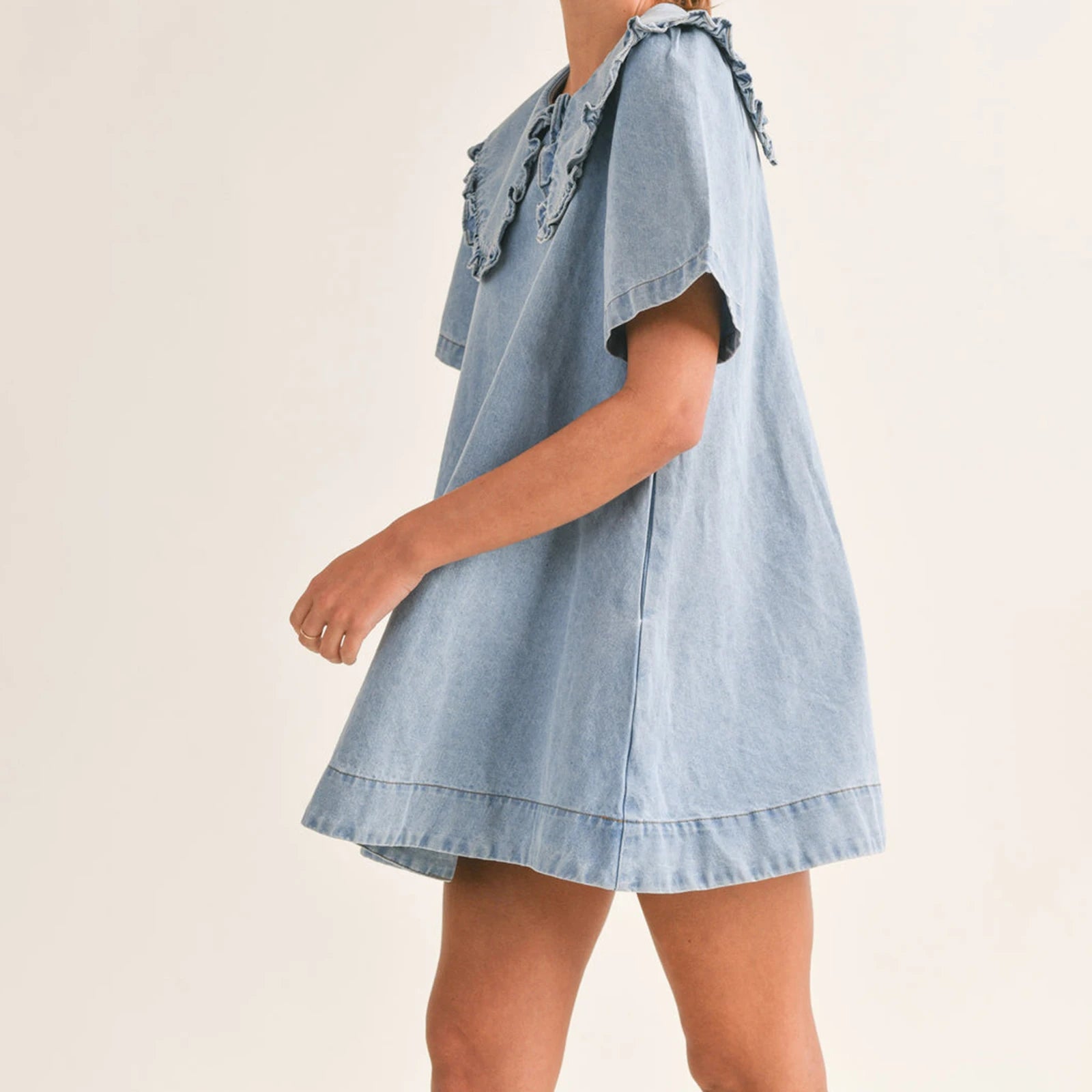 Women's blue dress with denim, perfect for casual outings