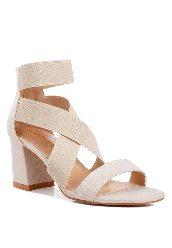 Women's beige strappy sandals for travel with block heel
