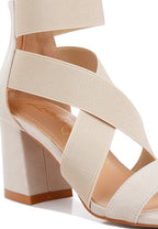 Beige women's strappy sandals for travel with comfortable heel