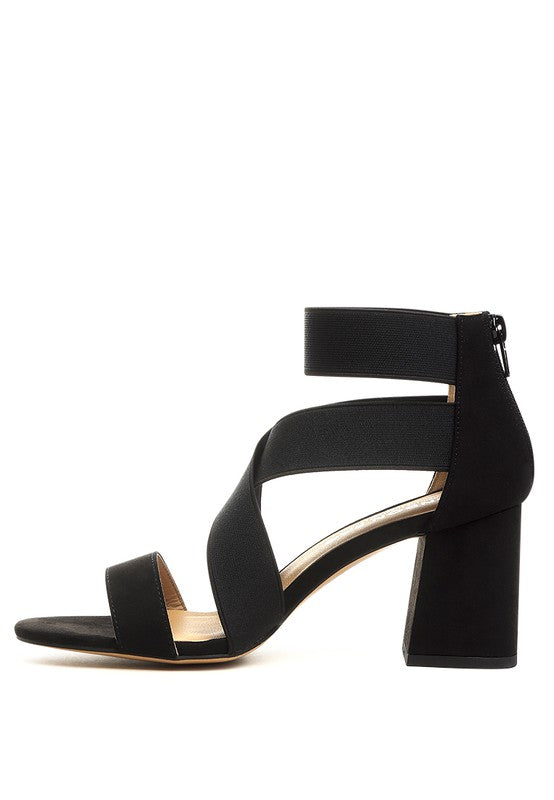 Black block heel women's shoes, stylish dressy strappy sandals for travel