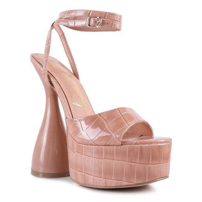 Drop Dead Patent Croc Ultra High Platform Sandals - VacationGrabs