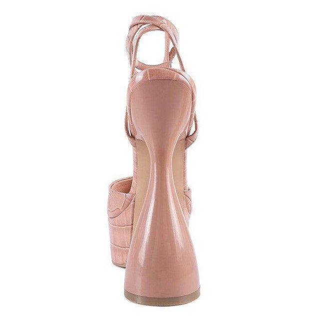 Drop Dead Patent Croc Ultra High Platform Sandals - VacationGrabs