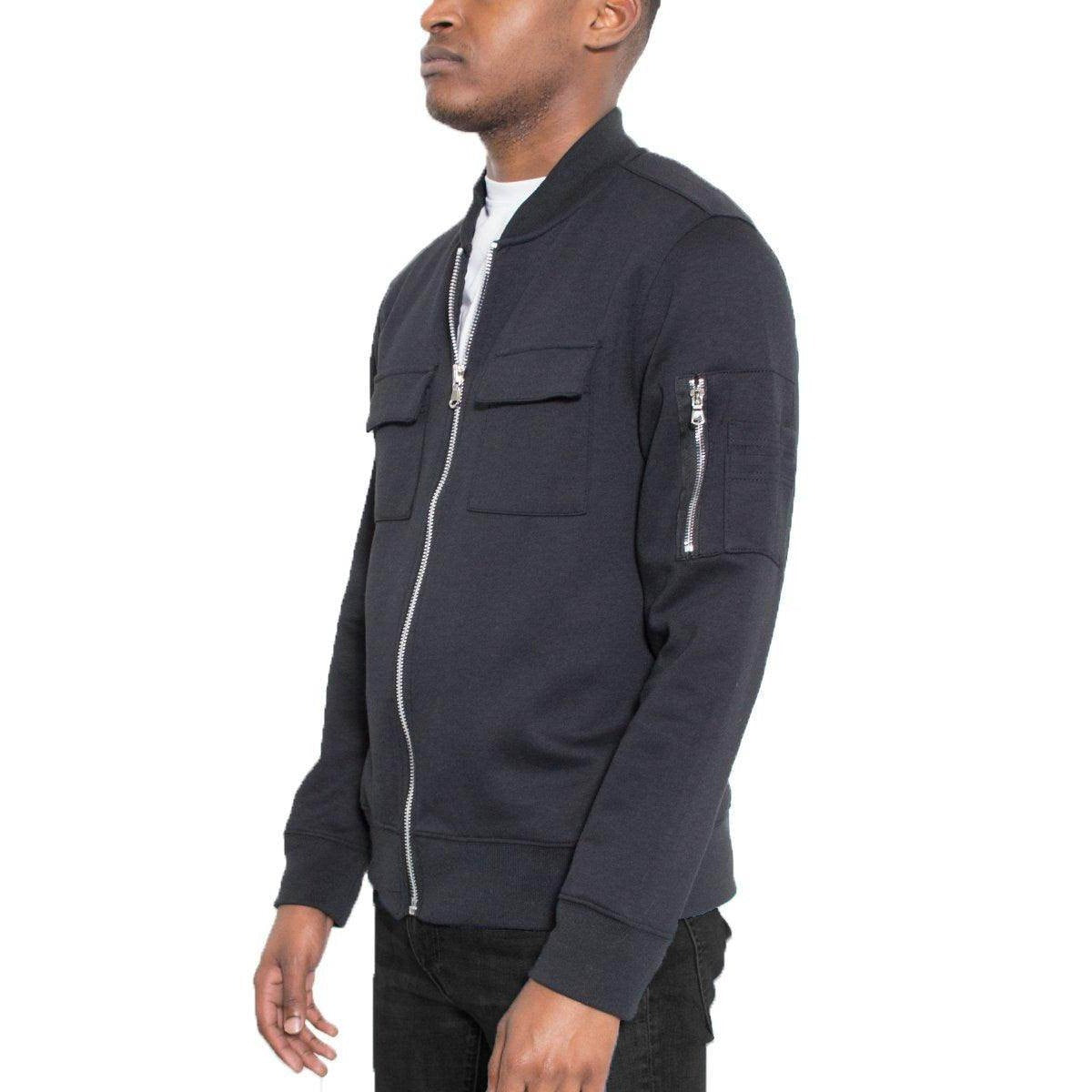 Men's dual pocket bomber jacket in navy with zip closure and stylish design for casual wear