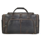 Brown leather duffle bag, spacious for weekend travel