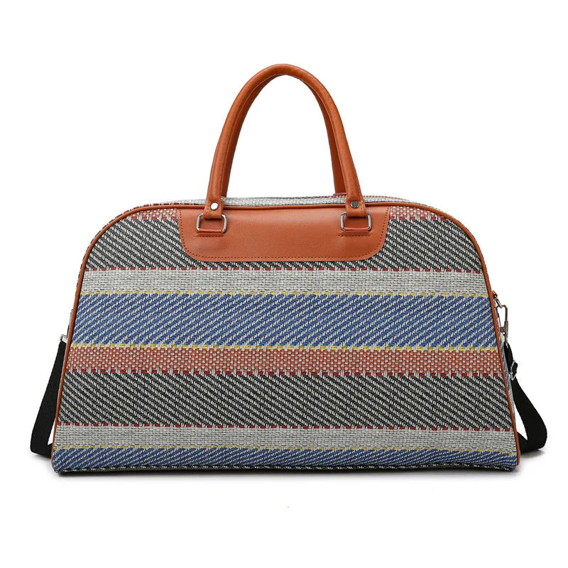 VacationGrabs multicolor striped duffle bag for weekend trips