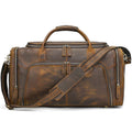 Brown leather duffle bag for travel and weekend getaways