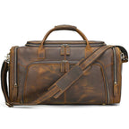 Brown leather duffle bag for travel and weekend getaways