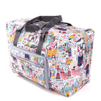 Colorful printed duffle bag, lightweight fabric, perfect for travel