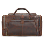 Brown leather duffle bag, spacious for travel and weekends