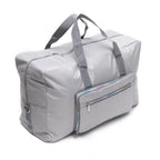 Gray duffle bag with multiple compartments for travel convenience