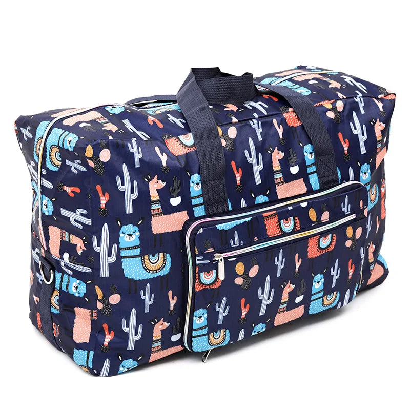 Colorful llama print duffle bag, durable fabric for travel