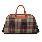 Plaid duffle bag with leather handles for stylish travel