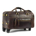 Brown leather duffle bag rolling, perfect for travel and weekend getaways