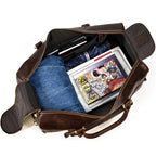 Brown leather duffle bag rolling with spacious interior for travel essentials