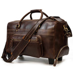 Brown leather duffle bag rolling for travel and weekend getaways