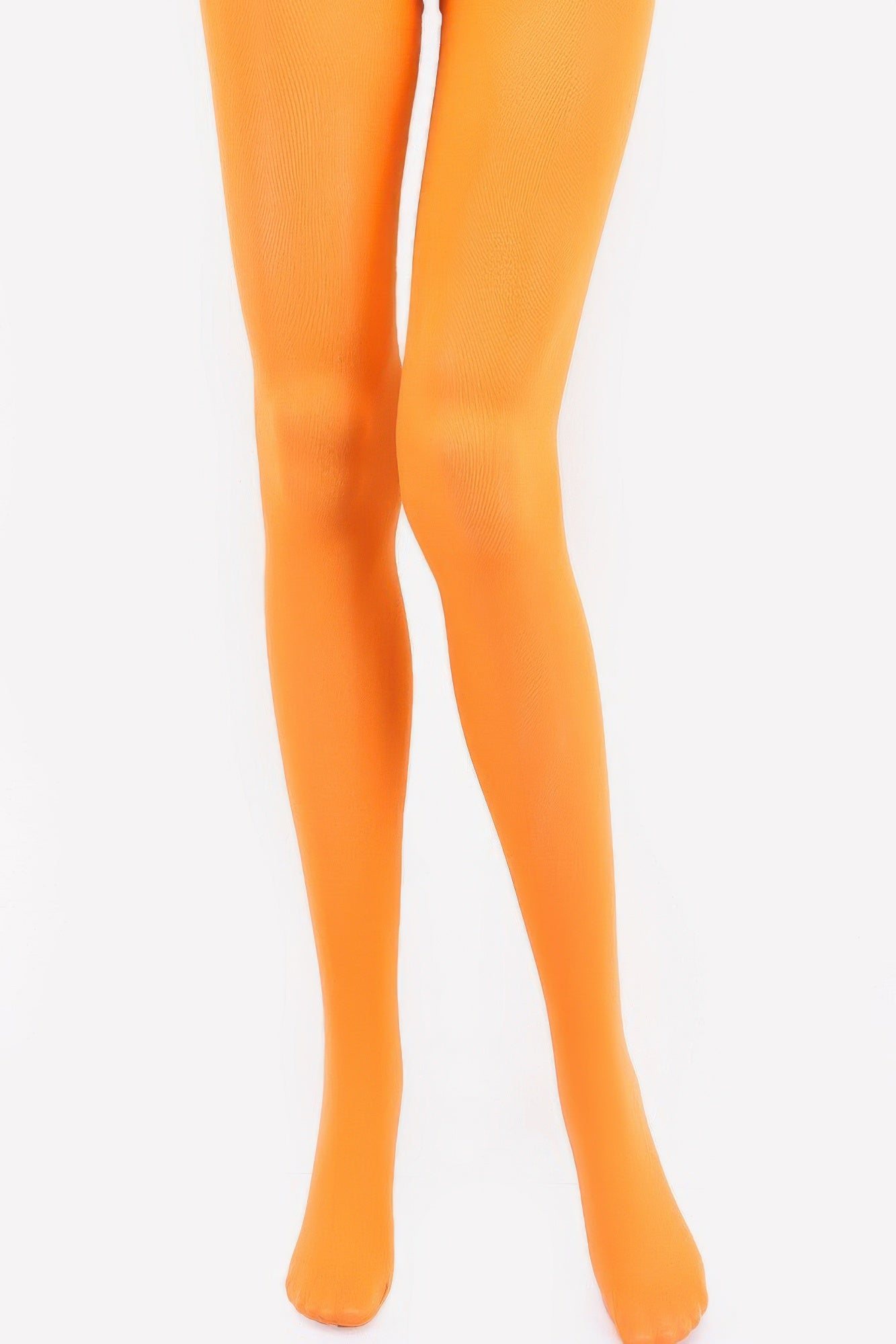 Durable sheer tights for women in bright orange color showcasing smooth fit on legs