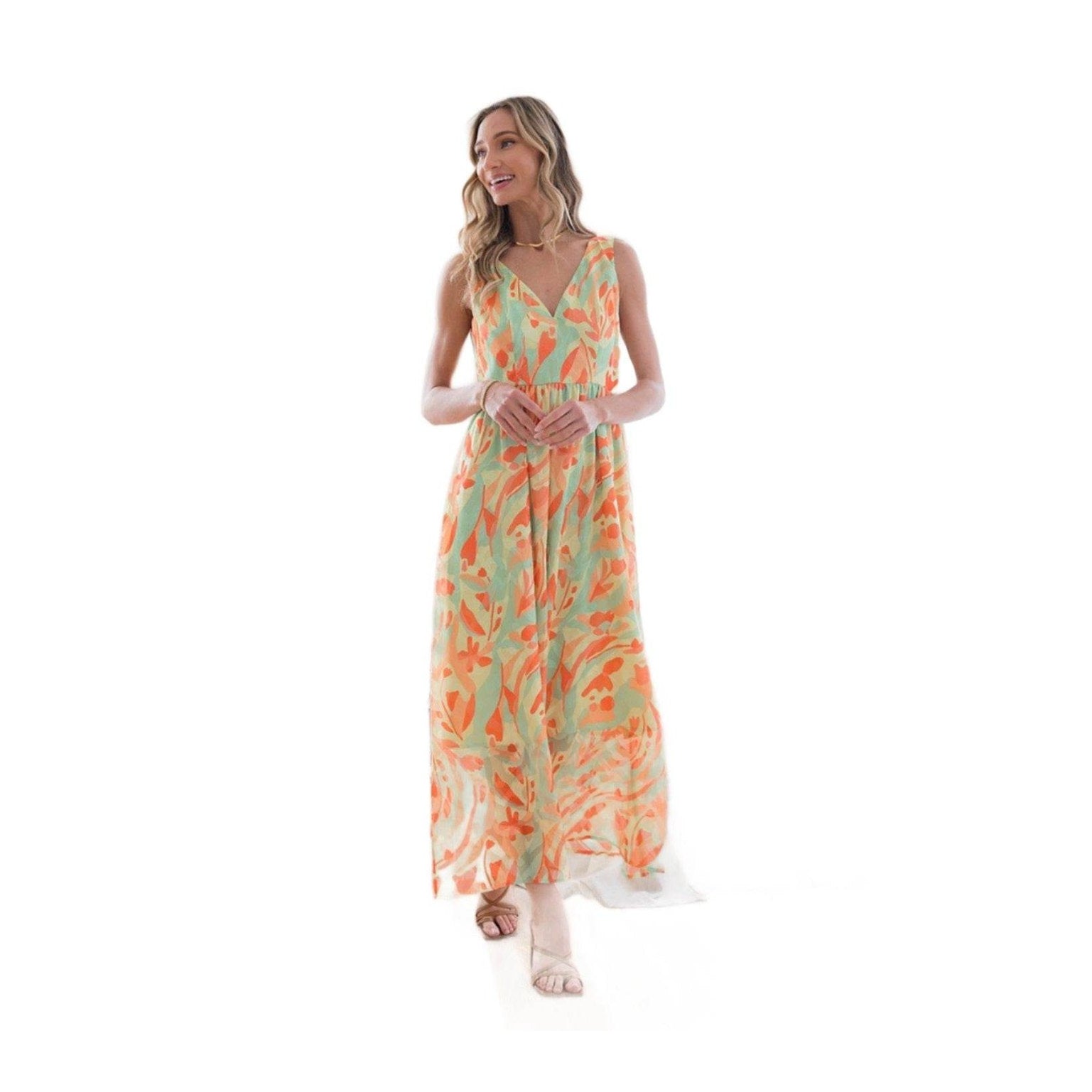 Sew In Love Printed V-Neck Sleeveless Dress - VacationGrabs