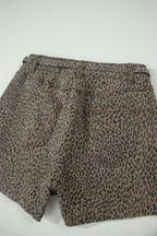 Leopard Denim Tie High Waist Shorts