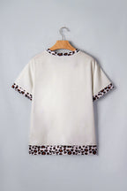 Leopard Ribbed Patchwork Uneven Hem T-Shirt