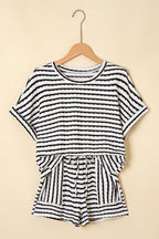 Stripe Knitted Top & Drawstring Shorts Set