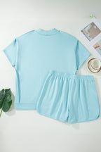Solid Mock Neck Short Sleeve Top & Short Set