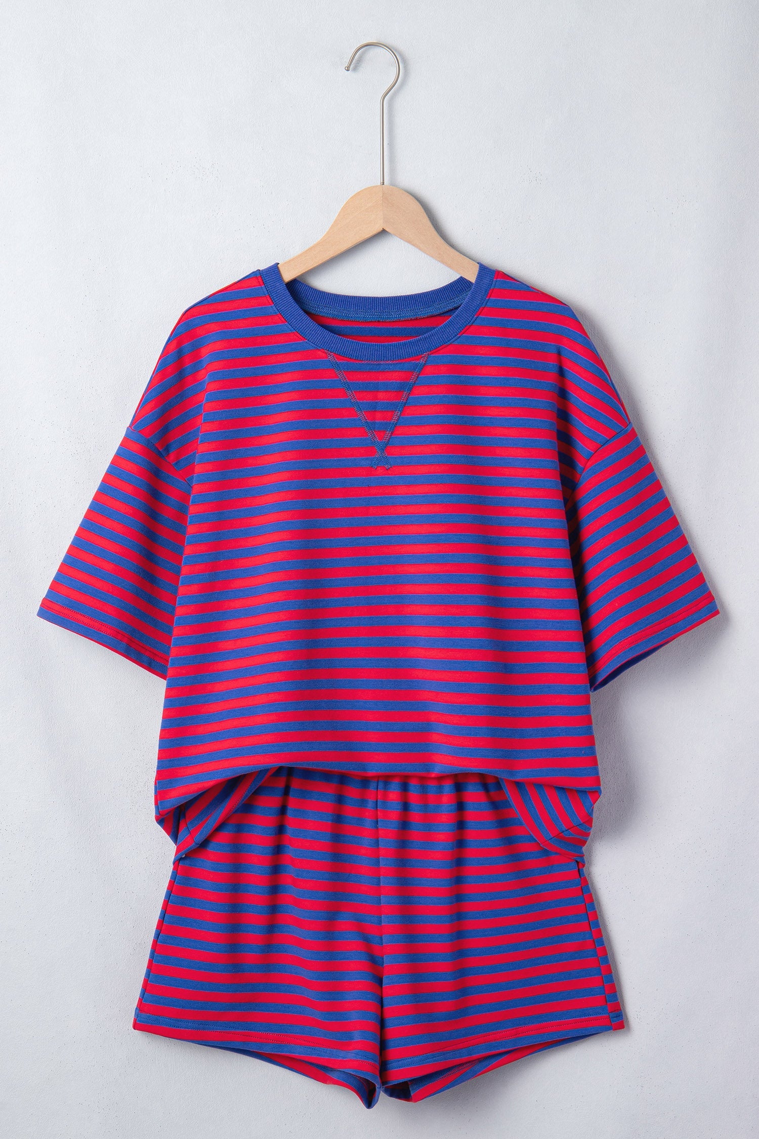 Stripe Short Sleeve Top & High Waist Short Set