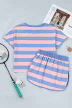 Stripe Dolman Tee & Drawstring Skort Athletic Set